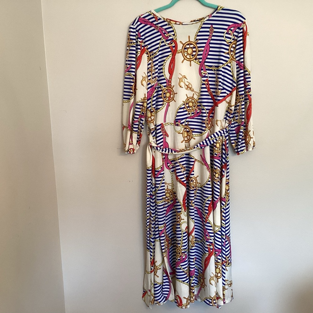 Elegant Nautical Chain stripes Long Sleeve Dress 1x